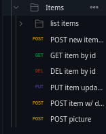 postman extension items, showing cut-off titles